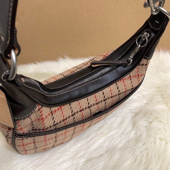 COACH MILLBROOK Vintage Tattersall Plaid Tweed & Leather Shoulder Bag #9613 - Picture 8 of 16